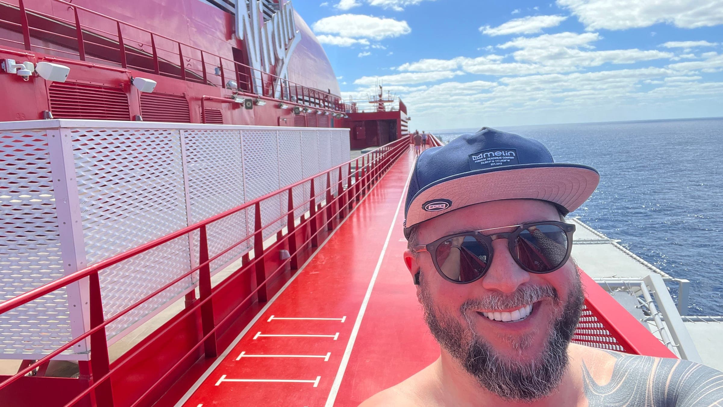 Brandon on the Virgin Voyages running track