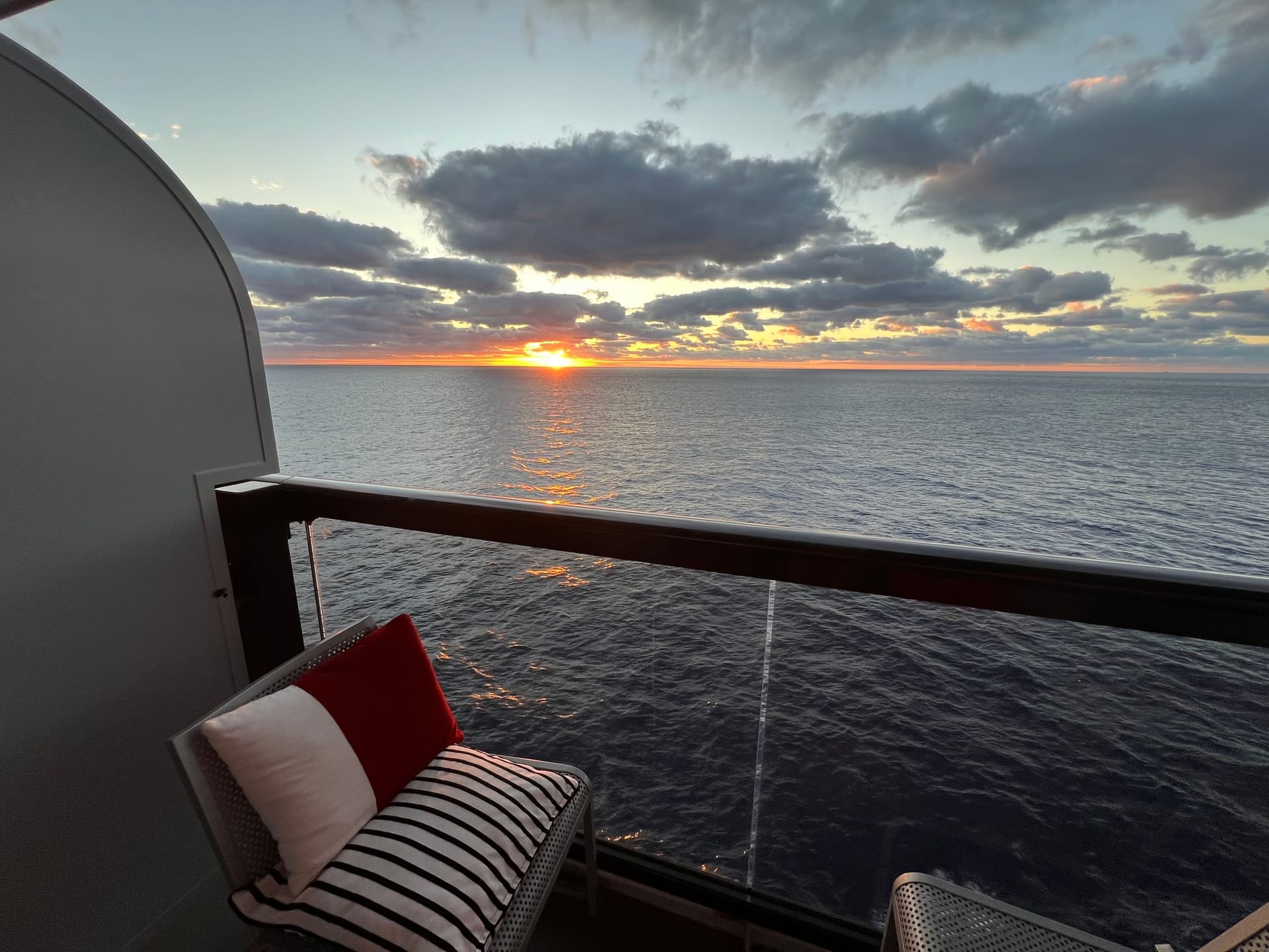 Cabin balcony at sunset